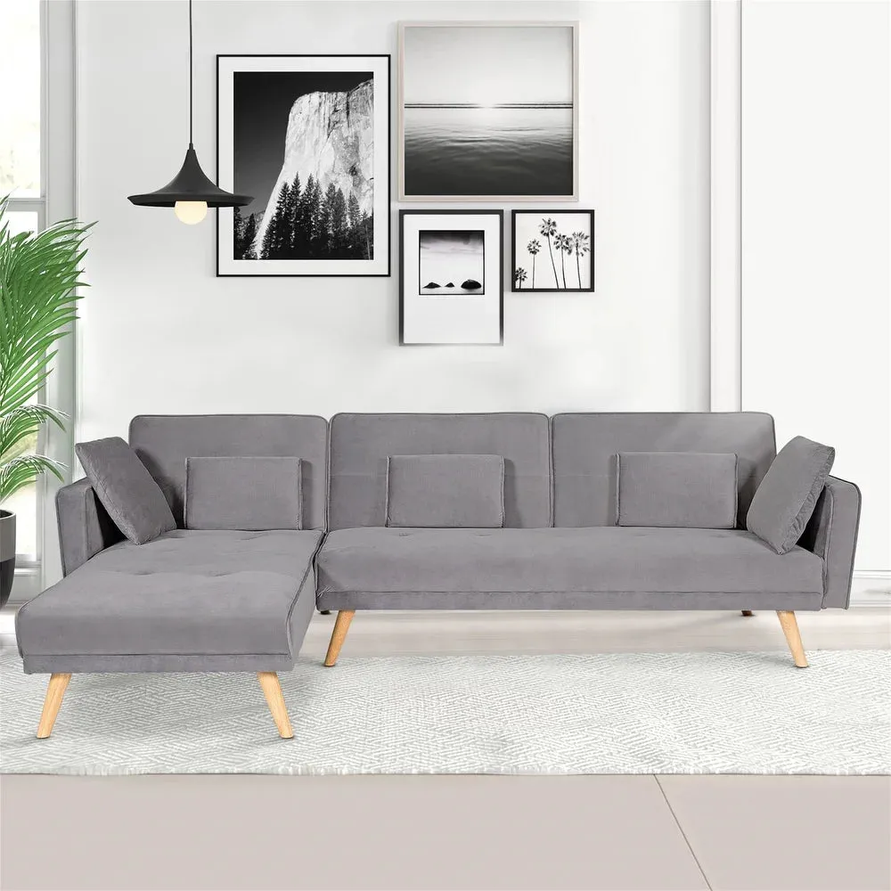 Umrao Upholstered Sectional Sofa In Grey Suede
